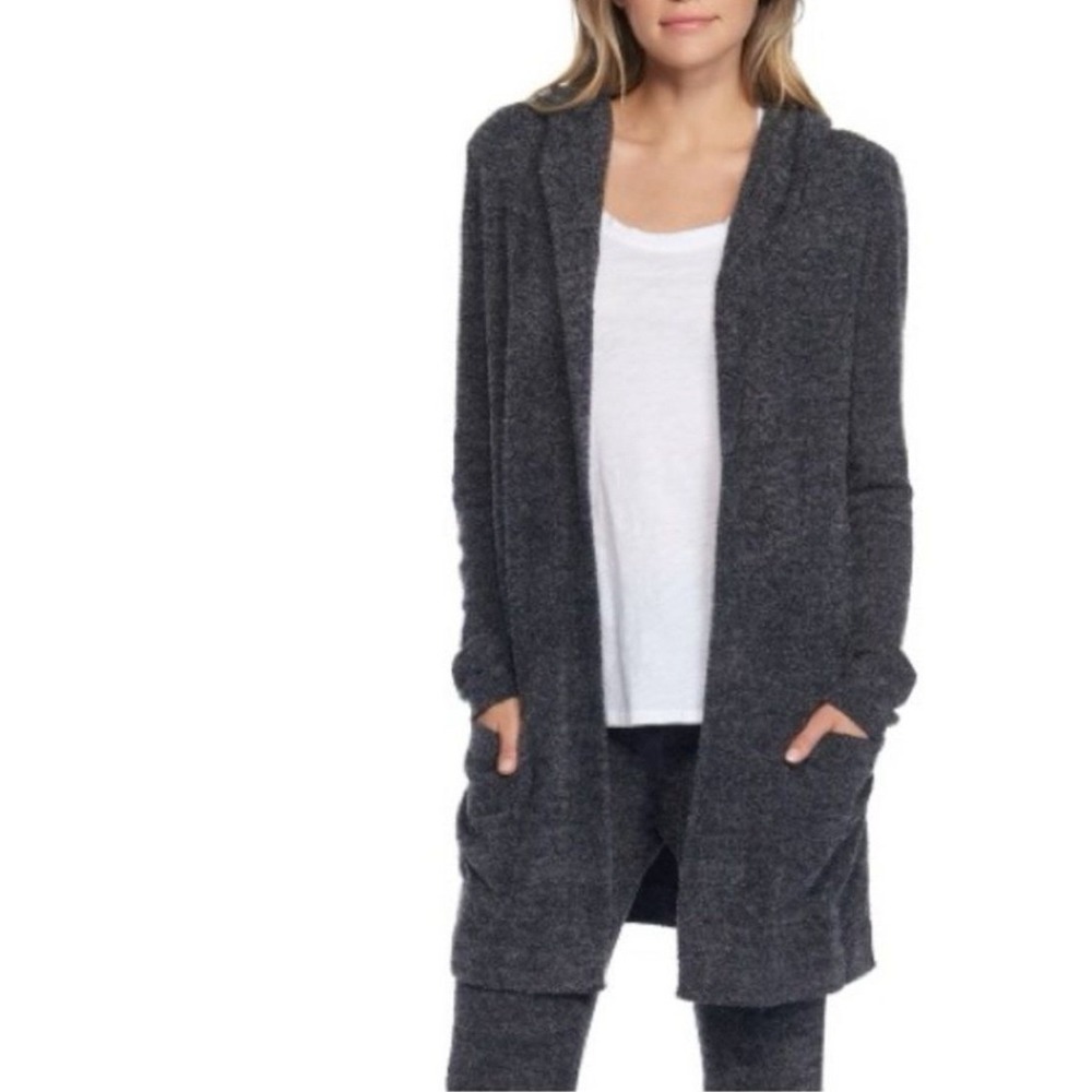 Barefoot Dreams CozyChic Lite Cardigan Hooded Charcoal Gray Size S Style 905